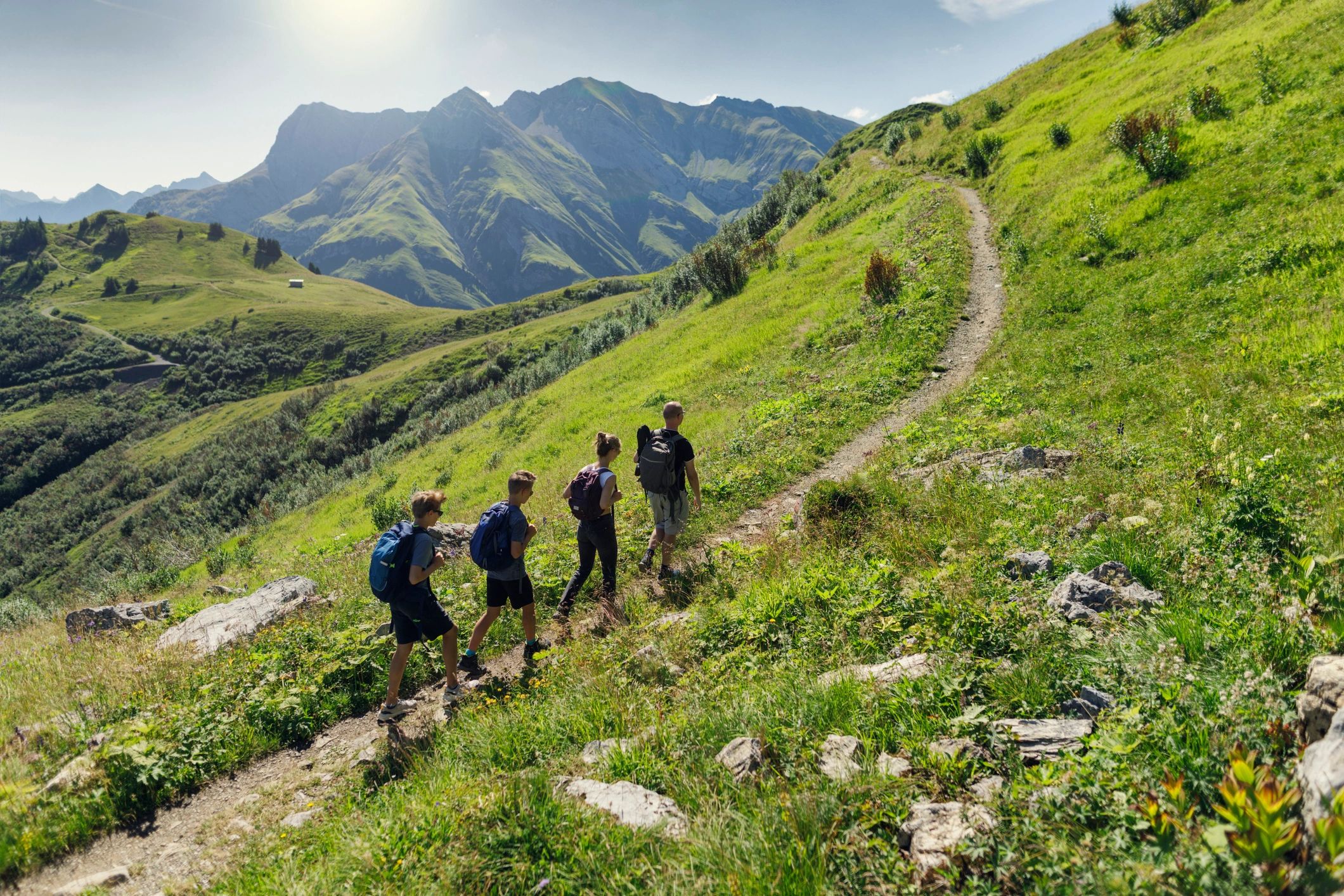Group hiking on a mountain trail
